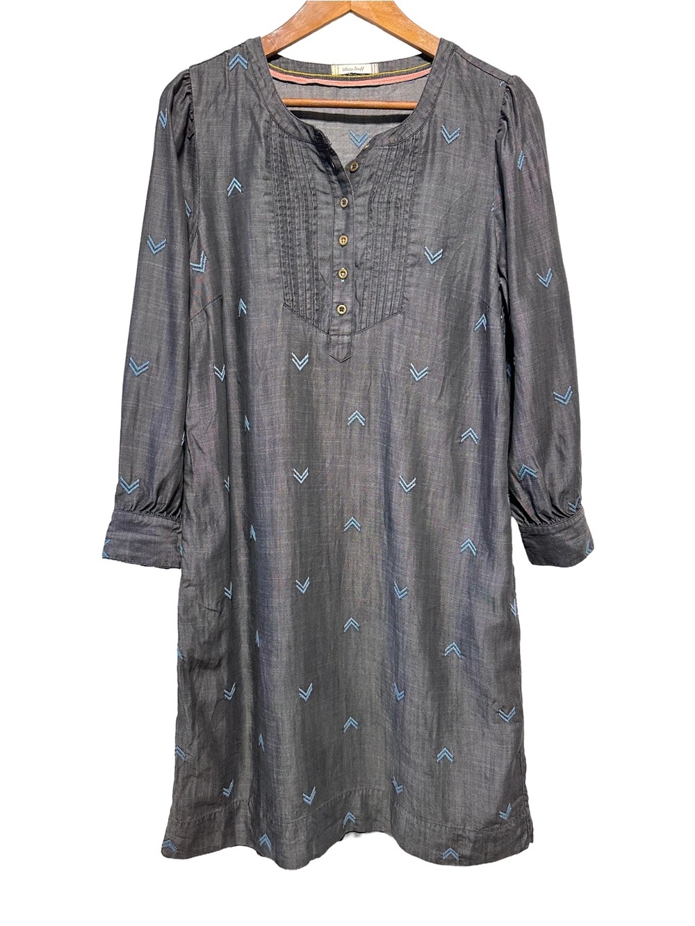 WHITE STUFF Lyocell Embroidered Denim Chambray Boho Cottagecore Dress